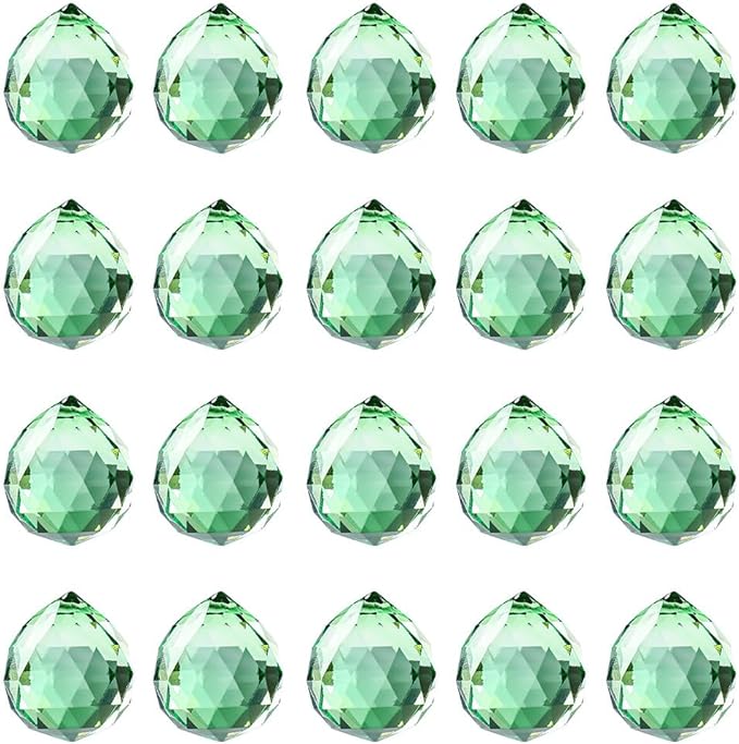 20pcs DIY Crystal Prism Suncatcher for Windows Hanging, 20mm Clear Glass Crystal Sun Catcher Beads Pendants Maker Balls for Indoor Outdoor Garden Feng Shui Home Decor Light Green