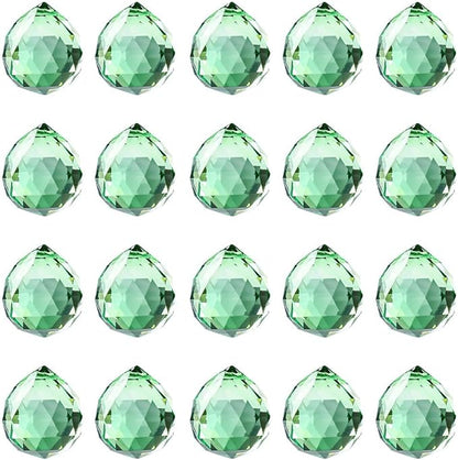 20pcs DIY Crystal Prism Suncatcher for Windows Hanging, 20mm Clear Glass Crystal Sun Catcher Beads Pendants Maker Balls for Indoor Outdoor Garden Feng Shui Home Decor Light Green