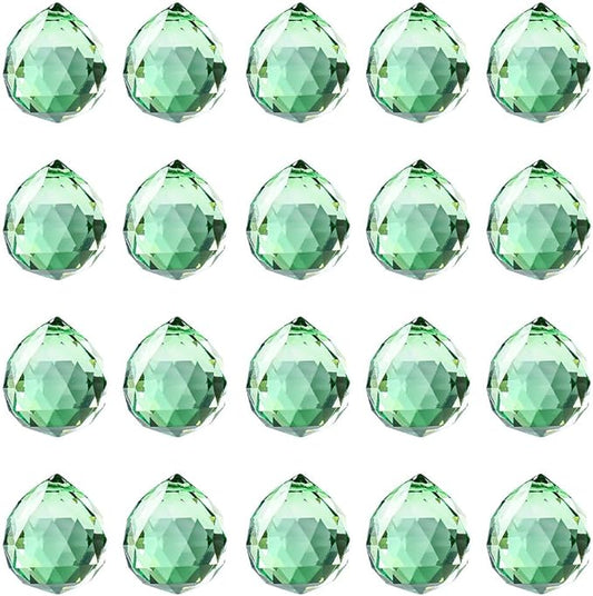 20pcs DIY Crystal Prism Suncatcher for Windows Hanging, 20mm Clear Glass Crystal Sun Catcher Beads Pendants Maker Balls for Indoor Outdoor Garden Feng Shui Home Decor Light Green
