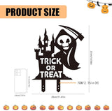 Grim Reaper Metal Yard Stake Decor - Black Skeleton with Scythe Silhouette for Gothic Haunted House Yard, Garden, or Porch, Weatherproof & Easy Setup Metal Decor Sign with "Trick or Treat" Cutout