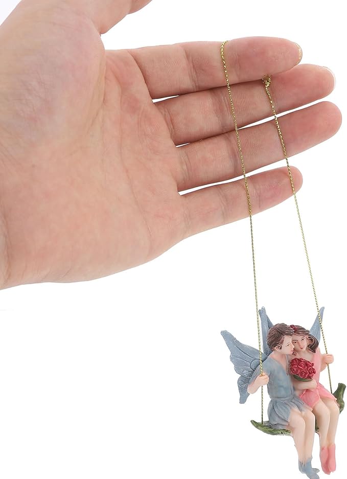 GANAZONO Flower Fairy Pendant Hanging Adornment Resin Artware for Garden Landscape Decor Miniature Outdoor Home Decoration 3.34X2.67X2.36In