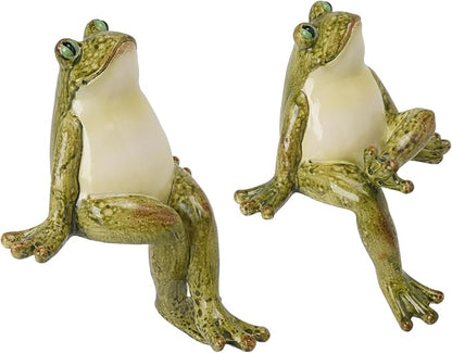 Braxio Frog Statue Outdoor Garden Decor - 2-Pack Sitting Frog Sculptures for Patio, Yard, Plant Pot, Cute Cartoon Frog Figurines Home Decor Gift, Resin Art Ornament 4.2 x 4.5 x 5.2 Inches