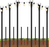 10Ft String Light Poles 6 Pack for Outside, Metal Outdoor Light Poles with 5 Prongs for Garden Patio Backyard Deck, Fence Bracket Hanging Light for Party Wedding Decor