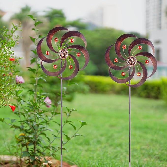DREAMYSOUL 2 Packs Metal Wind Spinners Outdoor, Copper Pinwheels for Yard and Garden, Kinetic Wind Spinner & Sculpture