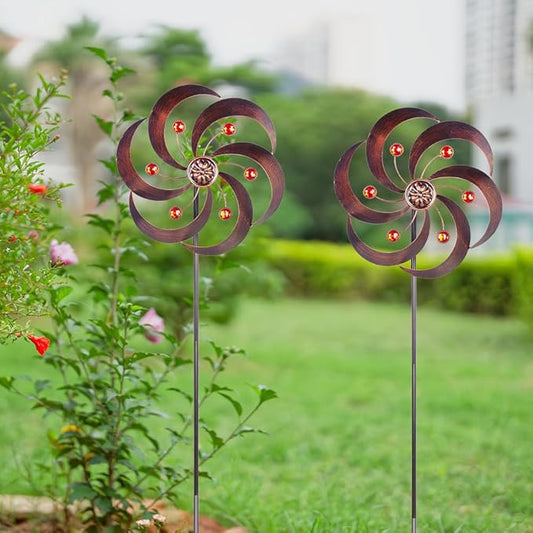 DREAMYSOUL 2 Packs Metal Wind Spinners Outdoor, Copper Pinwheels for Yard and Garden, Kinetic Wind Spinner & Sculpture