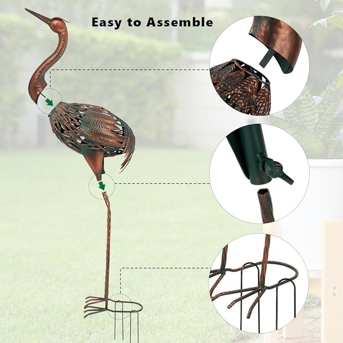 VEWOGARDEN Heron Outdoor Statues Metal Crane Garden Sculptures & Statues for Yard Lawn Patio Pool Outside Decorations, Antique Bronze