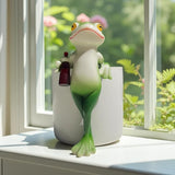 Funny Drinking Frog Statue Flower Pot Hugger Resin Hanging Frog Figurine Planter Pot Decorations for Home Garden Fence Balcony Patio Lawn Yard Ornaments (Holding Wine Bottle)