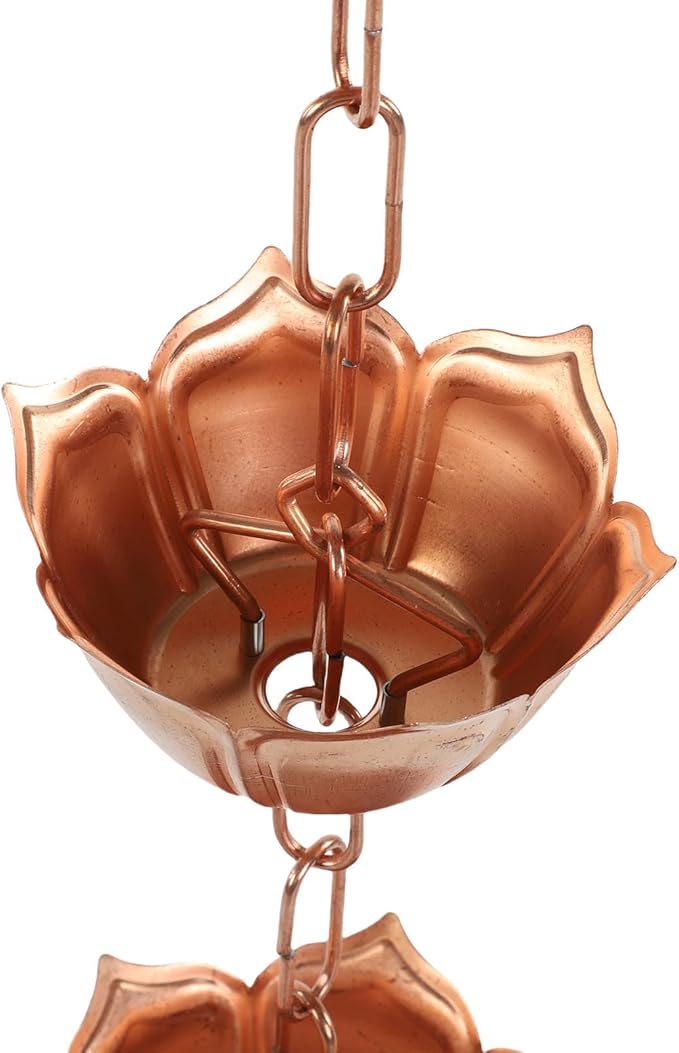 Copper Decorative Rain Chain Gutter Downspout Replacement Flower Shaped for Villa Garden Park