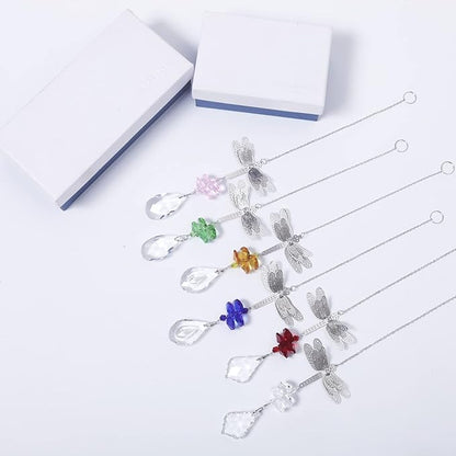 Dragonfly Crystal Prisms Bead Hanging Crystal for Windows Garden Wedding Christams Decor Rainbow Maker Mirror, Set of 6