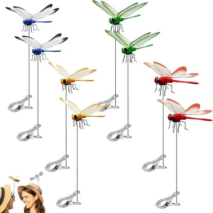 8 Pack Dragonfly Clips for Outdoor Decor - 3D Realistic Fake Dragonflies, Lifelike Insect Clips for Hats, Garden, Plants & Patio, Waterproof Hanging Ornaments with Wind-Activated Wings