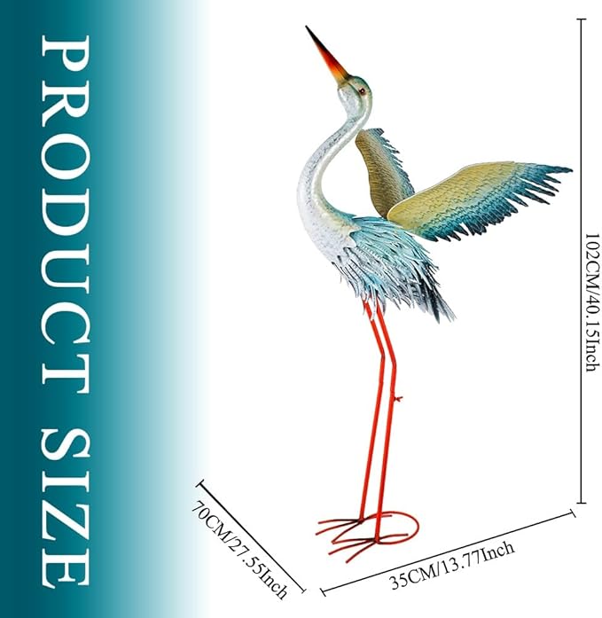 40" Metal Crane Garden Statue with Solar Light, Large Outdoor Heron Sculpture,Rust-Proof Garden Sculptures & Statues,Yard Art for Patio & Backyard