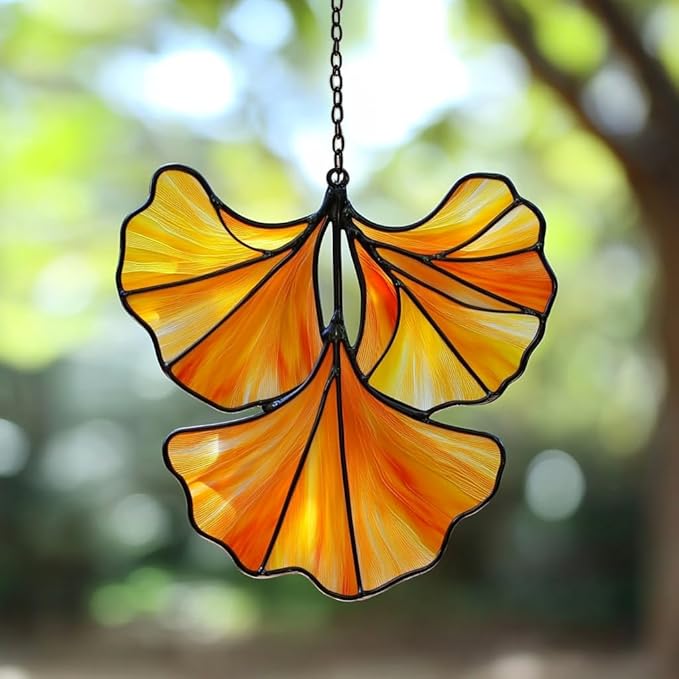 Ginkgo Leaves Acrylic Suncatcher Stained Glass Effect Window Car Hanging Christmas Ornament Indoor Outdoor Decor Garden Sun Catcher Panel for Acrylic Suncatcher Lover for Women Mom Grandma
