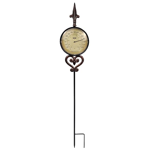 Cast Iron Thermometer Decorative Garden Stakes, Metal Thermometer for Patio Outdoor Decor and Yard Lawn Decorations