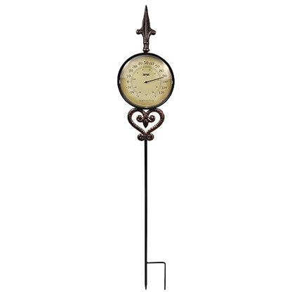 Cast Iron Thermometer Decorative Garden Stakes, Metal Thermometer for Patio Outdoor Decor and Yard Lawn Decorations