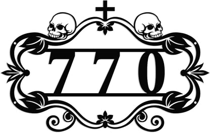 Personalized Gothic House Number metal Signs,Custom Address Number Metal Wall Art Decor,Black Plaques Outdoor wall Decorative Signage,Shed(8-30 Inches) (Skull)