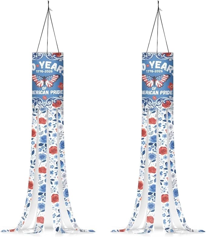 Jeiento 250 Years of American Pride Windsock Flag 2 Pack,40Inch Independence Day Windsock Flag Holiday Party Decoration Hanging Wind Socks for Farmhouse Yard Window Holiday Party Supplies