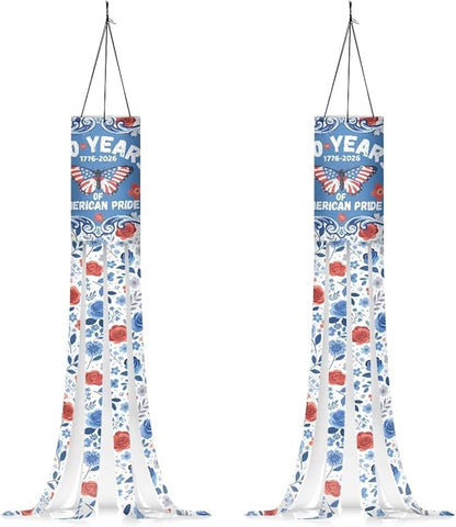 Jeiento 250 Years of American Pride Windsock Flag 2 Pack,40Inch Independence Day Windsock Flag Holiday Party Decoration Hanging Wind Socks for Farmhouse Yard Window Holiday Party Supplies