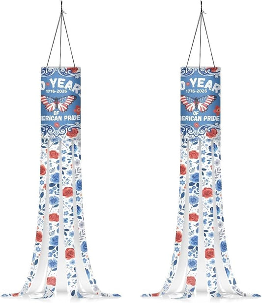 Jeiento 250 Years of American Pride Windsock Flag 2 Pack,40Inch Independence Day Windsock Flag Holiday Party Decoration Hanging Wind Socks for Farmhouse Yard Window Holiday Party Supplies