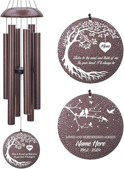 Personalized Memorial Wind Chime, Metal Wind Chime Deep Tone, Wind Chimes for Loss of Loved One, Sympathy Gift Loss of Mom Dad or Loved One, Decorative Wind Chimes Outdoor, Product in USA