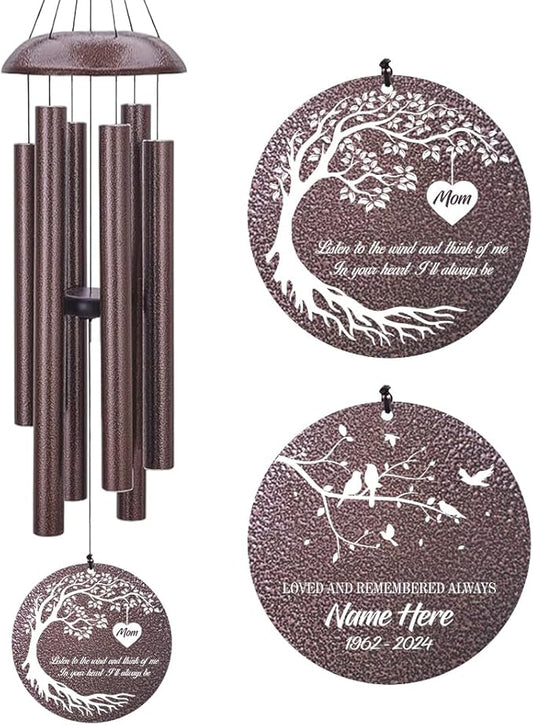 Personalized Memorial Wind Chime, Metal Wind Chime Deep Tone, Wind Chimes for Loss of Loved One, Sympathy Gift Loss of Mom Dad or Loved One, Decorative Wind Chimes Outdoor, Product in USA