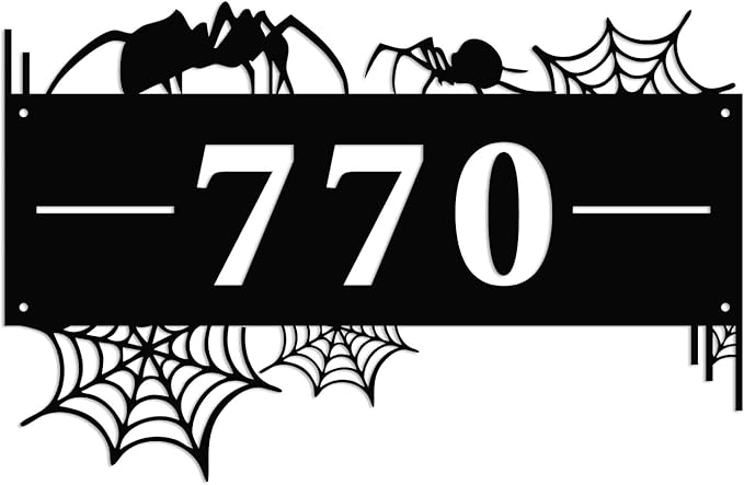 Personalized Gothic House Number metal Signs,Custom Address Number Metal Wall Art Decor,Black Plaques Outdoor wall Decorative Signage,Shed(8-30 Inches) (Spider A)