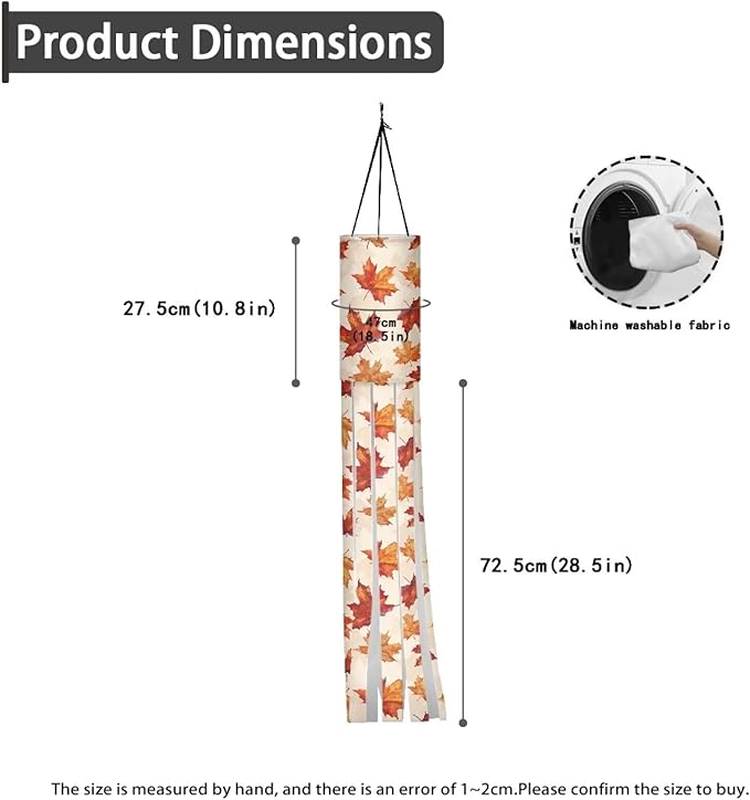 Thanksgiving Maple Leaf 2 Pieces Windsock with Tails Lightweight Durable Fabric Polyester Outdoor Hanging for Home Yard Patio Lawn Garden Balcony Party Decoration