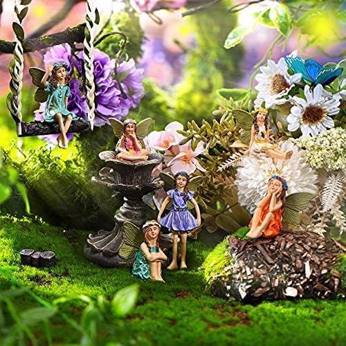 Blulu 6 Pieces Garden Miniature Fairies Accessories Fairy Garden Decor with Stick Mini Figurines Accessories Ornaments for Outdoor Indoor Yard Lawn Decoration