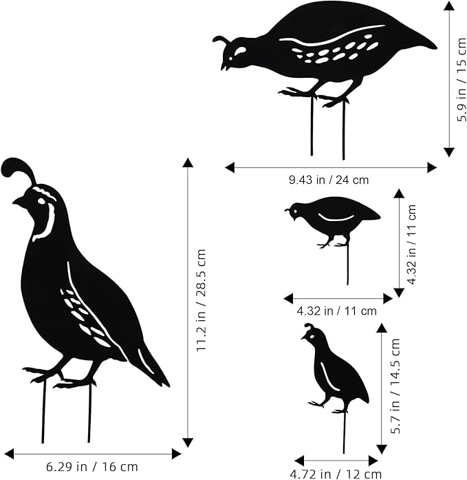 Toddmomy Metal Quail Garden Stakes, 4Pcs Silhouette Bird Family Yard Art – Rust-Resistant Iron Outdoor Statues for Lawn, Patio, Garden Decor, Gift for Women Bird Lovers