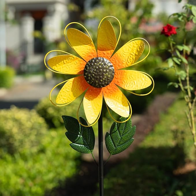 DREAMSOUL 13 Inch Dia Wind Spinner Outdoor, Sunflower Wind Spinner Metal Kinetic Spinner for Garden Yard Art Decor (57 * 13 Inches)