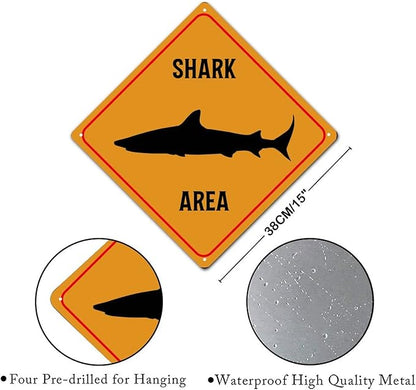 Caution Fierce Fish Crossing XING Tin Sign Fierce Fish Area Warning Street Sign Ocean Animal Novelty Caution Road Sign for Yard Garage Garden Outdoor Porch 15x15in