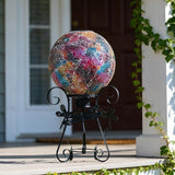 Stargarden Solar Gazing Ball, 10" Mosaic Gazing Ball,Glass Gazing Globe with Metal Stand, Decorative Solar Globes for Patio, Lawn, Garden Decor(Red)