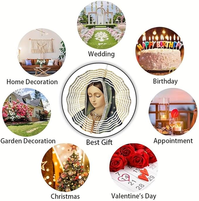 Virgin Mary Prayer Wind Spinner, Metal Wind Spinners Outdoor Indoor,Virgin Mary Hanging Garden Decor for Outside, Stainless Wind Spinners for Yard and Garden 10 inch 3D (25.76X25 CM)