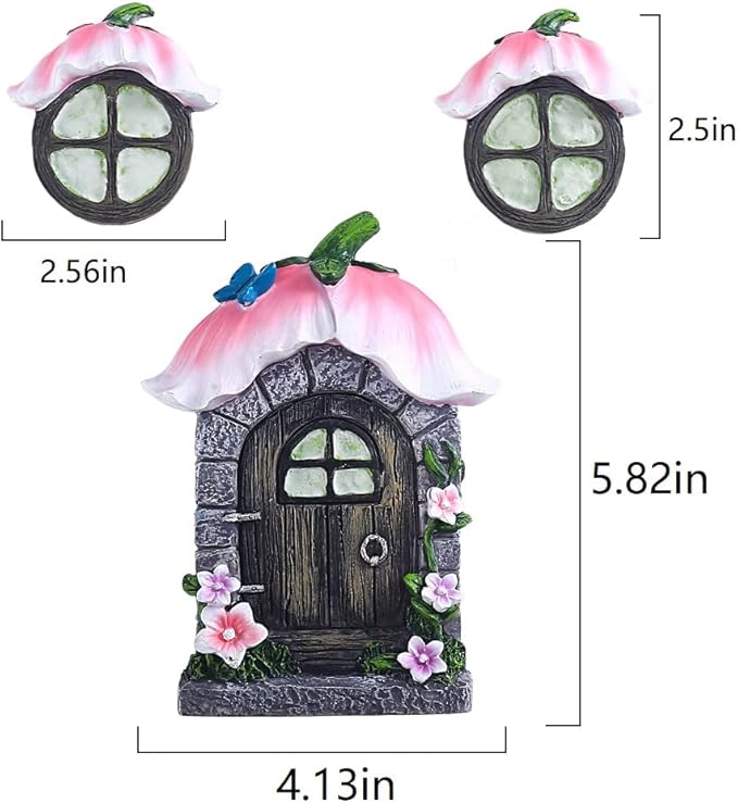 vomiceak Fairy Gnome Home for Tree Decor，Glow in Dark Fairy House Have Window and Door for Garden Decoration，Fairies Sleeping Door and Windows, Yard Art Garden Sculpture, Lawn Ornament