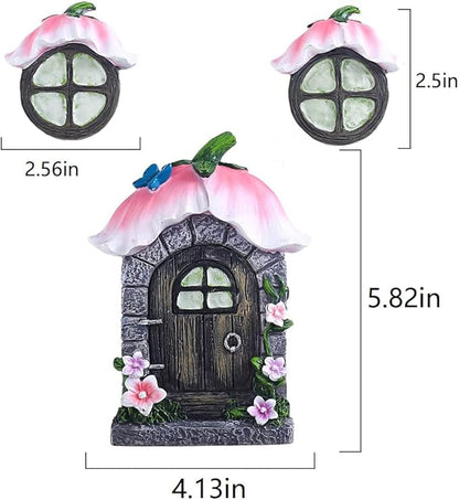 vomiceak Fairy Gnome Home for Tree Decor，Glow in Dark Fairy House Have Window and Door for Garden Decoration，Fairies Sleeping Door and Windows, Yard Art Garden Sculpture, Lawn Ornament