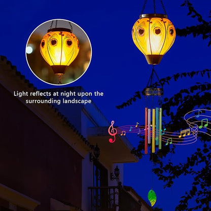 Starsoul Solar Wind Chimes for Outside, Peacock Hot Air Balloon with Flickering Flame Solar Wind Chime, Glass Windchimes Outdoors Garden Decor, Gift for Mother's Day Mom Grandma