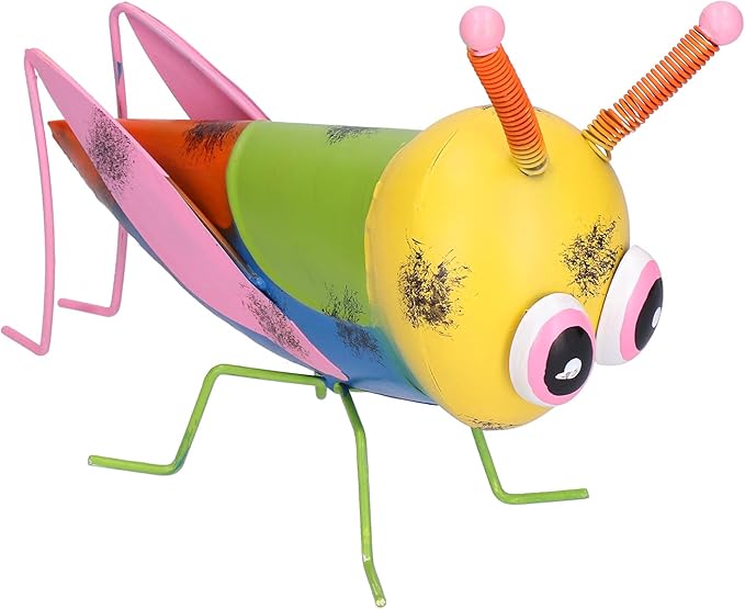 Iron Grasshopper Garden Ornament, Metal Sculpture for Outdoor Patio Lawn Decor, Hand - Painted Anti - Animal Figurine with Vivid Colors for Yard and Home Decoratio (Yellow)