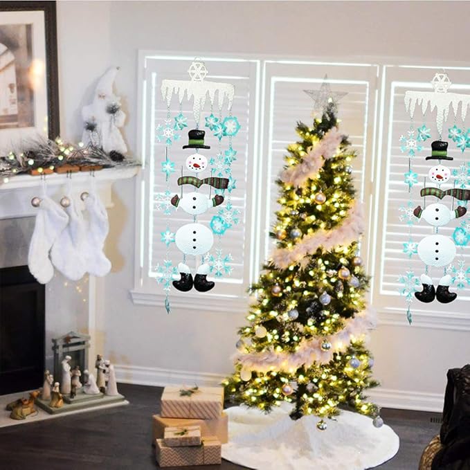 Juegoal Christmas Snowman Wind Chimes with Metal Snowflake, Large for Kids, Xmas Holiday Party Indoor Outdoor Hanging Decoration, 33 Inch
