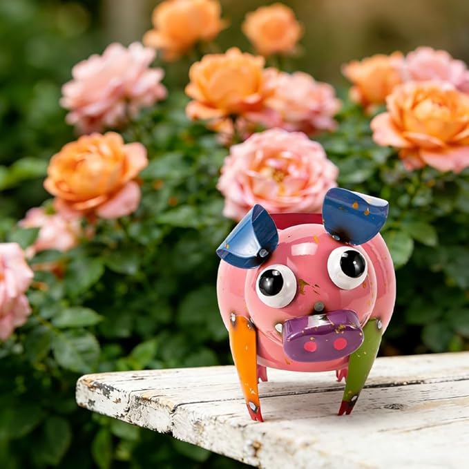 Oak & Lore Outdoor Metal Pig Garden Statues, Whimsical Farm Animal Garden Sculptures & Statues for Patio, Lawn & Backyard Decor