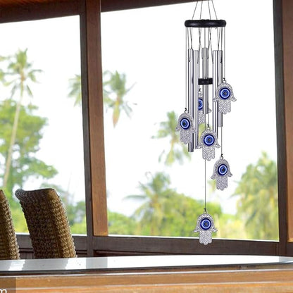 Blue Evil Eye Hand of Fatima Wind Chimes Outdoor Decoration, Hamsa Hand Windcatcher, Evil Eye Wind Bells, Fatima's Holy Hand Blue Evil Eye Amulet Wind Chimes for Home,Gift for Mom,Balcony,Patio,Garden
