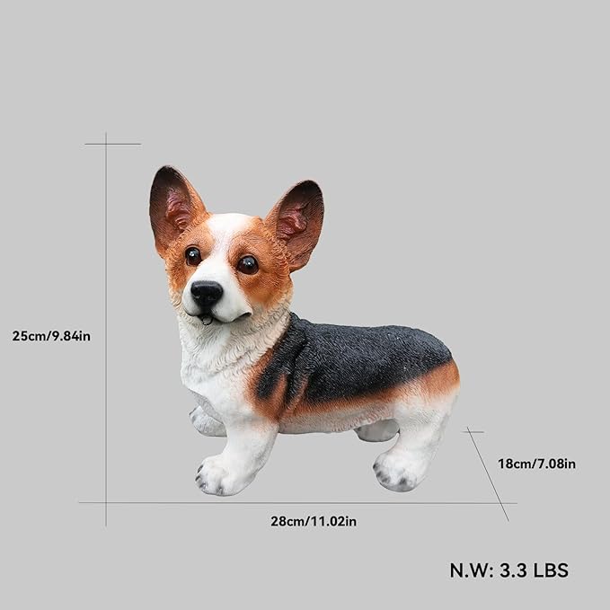 Red & White Corgi Pathway Greeter with Solar Lantern & Reversible Sign, Standing Corgi Statue for Doorway, Patio Rail, Balcony & Yard