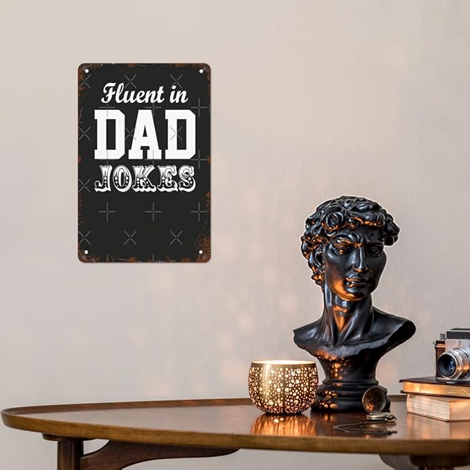 Vintage Retro Metal Wall Decor Signs Fluent in Dad jokes for Home,Kitchen,Bathroom,Patio & Garden Inspirational & Funny Life Quotes 8x12 Inches