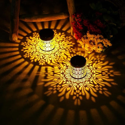 2PCS Decorative Solar Mandala Lights, Solar Powered Outdoor Deck Step Wall Lights, Metal Mandala Theme LED Waterproof Fence Light, for Garden Post Patio Backyard Yard Decor