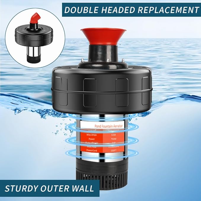 Pond Fountain Aerator, 1HP 110V 15000 GPH Stainless Steel Floating Pump w/100ft Cord – Aerator for Ponds, Lakes, Water Gardens