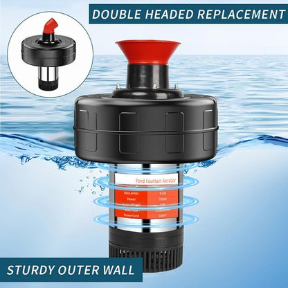 Pond Fountain Aerator, 1HP 110V 15000 GPH Stainless Steel Floating Pump w/100ft Cord – Aerator for Ponds, Lakes, Water Gardens