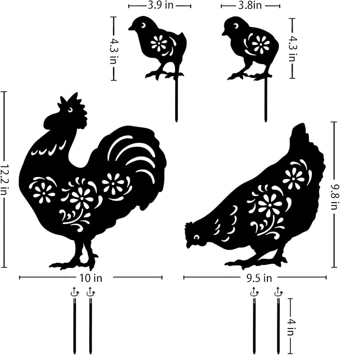 EZTZEN Chicken Metal Garden Stakes Decorative,Chicken Gifts for Women/Men/Chicken Lovers Gifts,Black Chicken Silhouette Statues Garden Decor for Outside,Outdoor Decor,Yard Art,Patio,Lawn Ornaments
