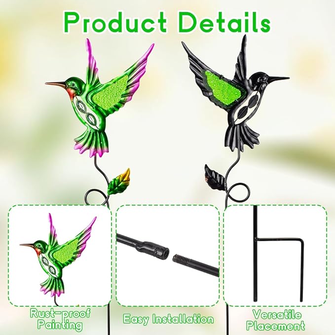 3 Pcs Hummingbird Decorative Garden Stakes,Metal Yard Art for Lawn Pathway Patio Plant Pot Flower Bed Ornaments Spring Outdoor Decor