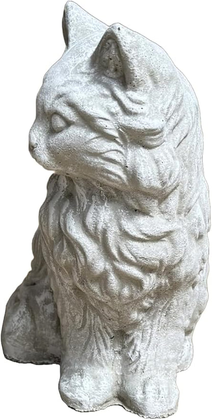 Solid Rock Stoneworks Furry Cat Concrete Garden Statue, 11 Inches Tall, Memorial