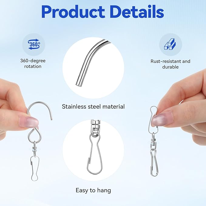 Wind Spinner Swivel Hooks, 20 Pieces Stainless Steel Swivel Hooks for Wind Spinners 360 Degree Rotating Windsock Clips Hanger Swivels Clips for Winds Chimes Bird Feeder Crystal Twisters Party Supply