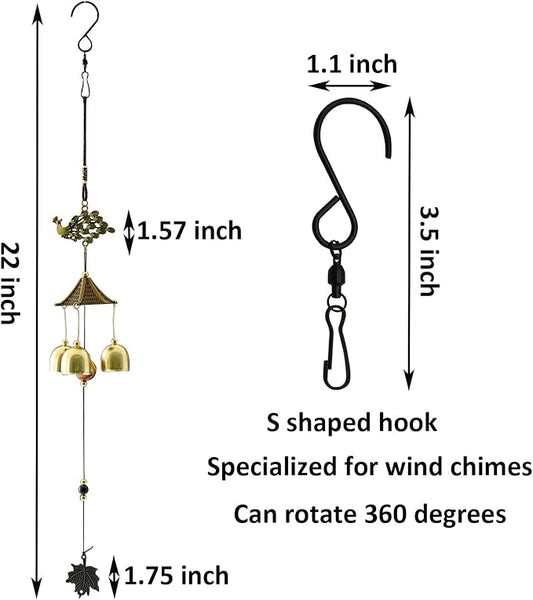Maydahui Peacock Retro Wind Chime (22 Inch H) Alloy Wind Bell Animal Windchime with S Shaped Hook for Mom Gifts Festival Garden Party Indoor and Outdoor Decor