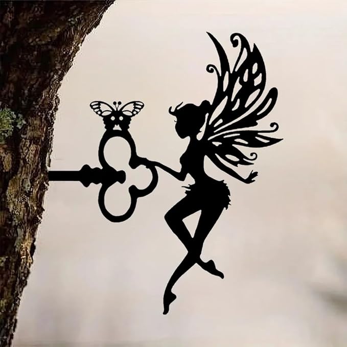 Fairy Silhouette Statue Metal Branch Decoration Angle Metal Stake Outdoor Garden Butterfly Flower Decor Branch Tree Art ﻿New Home Decoration Gift
